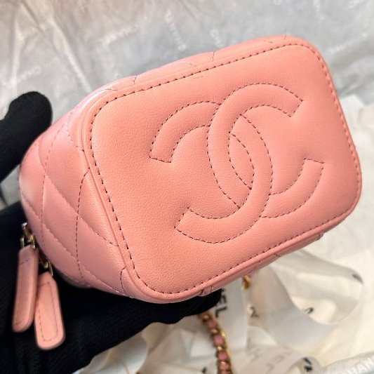 芯片款 香奈兒Chanel櫻花粉色金球化粧盒帶鏡子-3