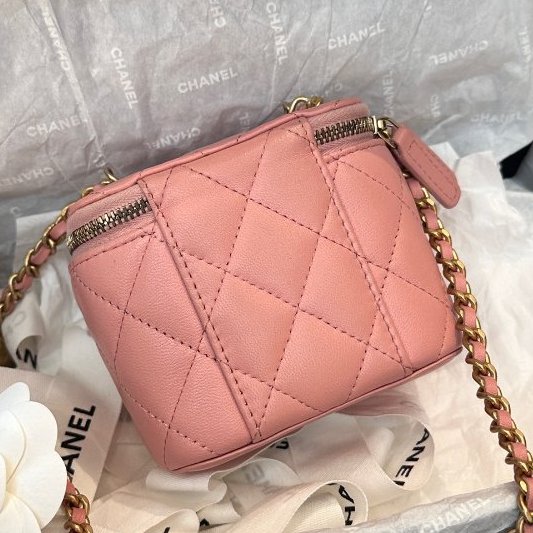 芯片款 香奈兒Chanel櫻花粉色金球化粧盒帶鏡子-6