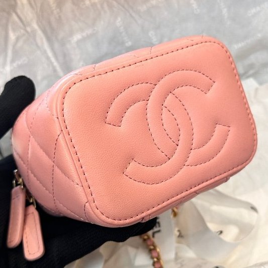 芯片款 香奈兒Chanel櫻花粉色金球化粧盒帶鏡子-7