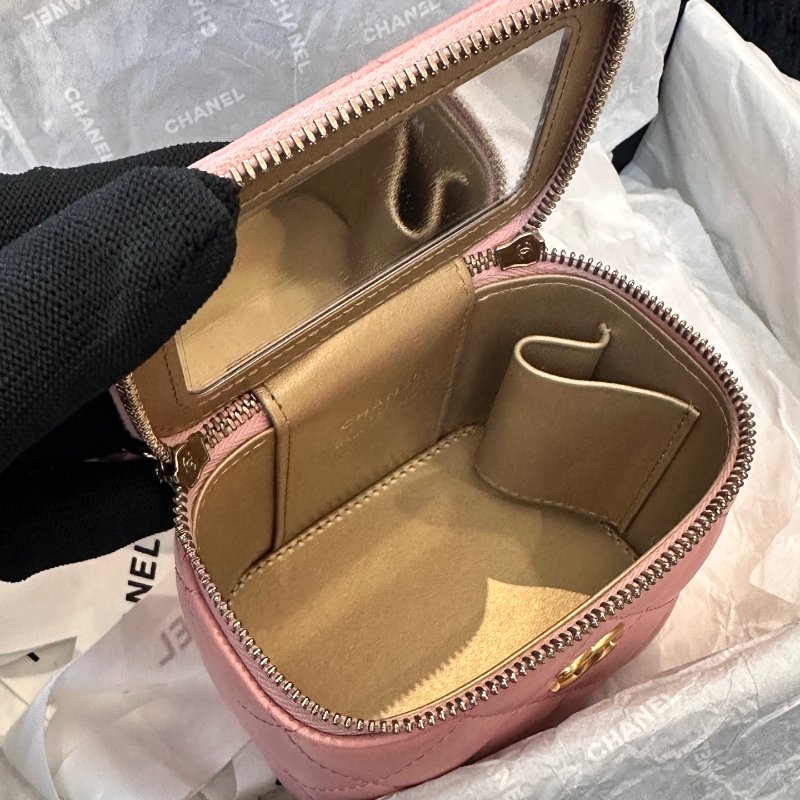 芯片款 香奈兒Chanel櫻花粉色金球化粧盒帶鏡子-8