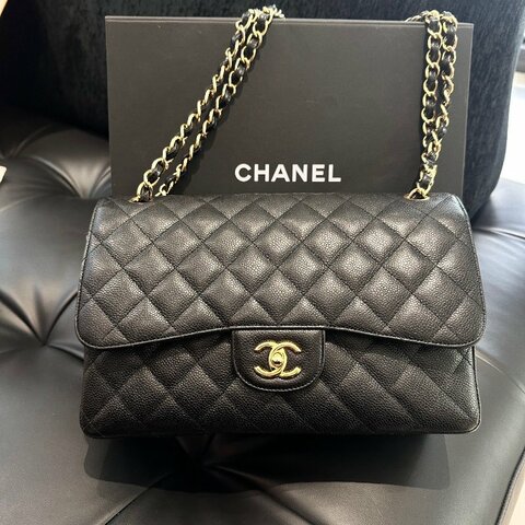 香奈兒Chanel CF Jumbo黑金大號牛皮包