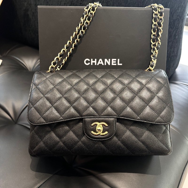 香奈兒Chanel CF Jumbo黑金大號牛皮包-6
