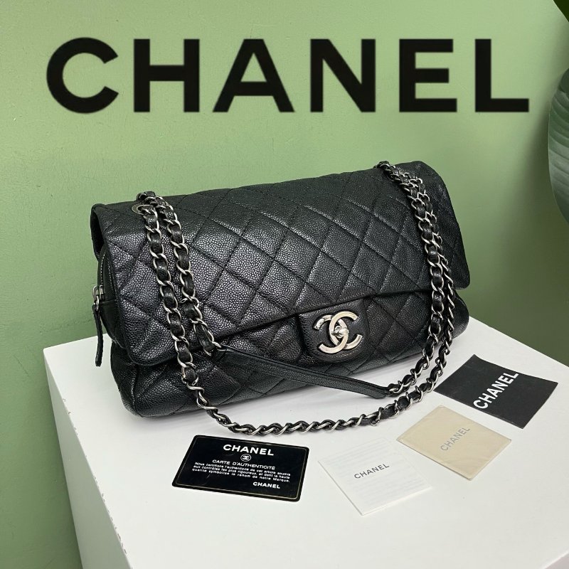 香奈兒Chanel黑銀魚子醬CF鏈條包-5