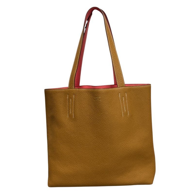 HERMES 愛馬仕 Y刻 DOUBLE SENS 28 牛皮 雙面手提包 淺棕色/粉紅-0