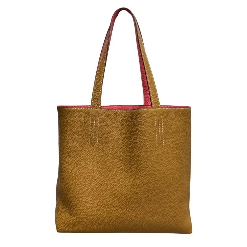 HERMES 愛馬仕 Y刻 DOUBLE SENS 28 牛皮 雙面手提包 淺棕色/粉紅-1