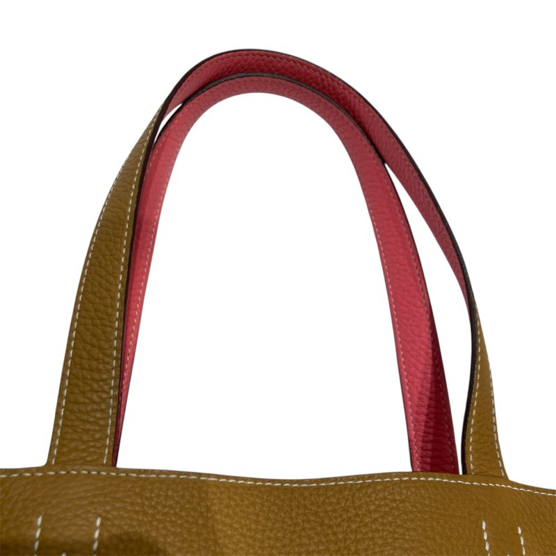 HERMES 愛馬仕 Y刻 DOUBLE SENS 28 牛皮 雙面手提包 淺棕色/粉紅-12