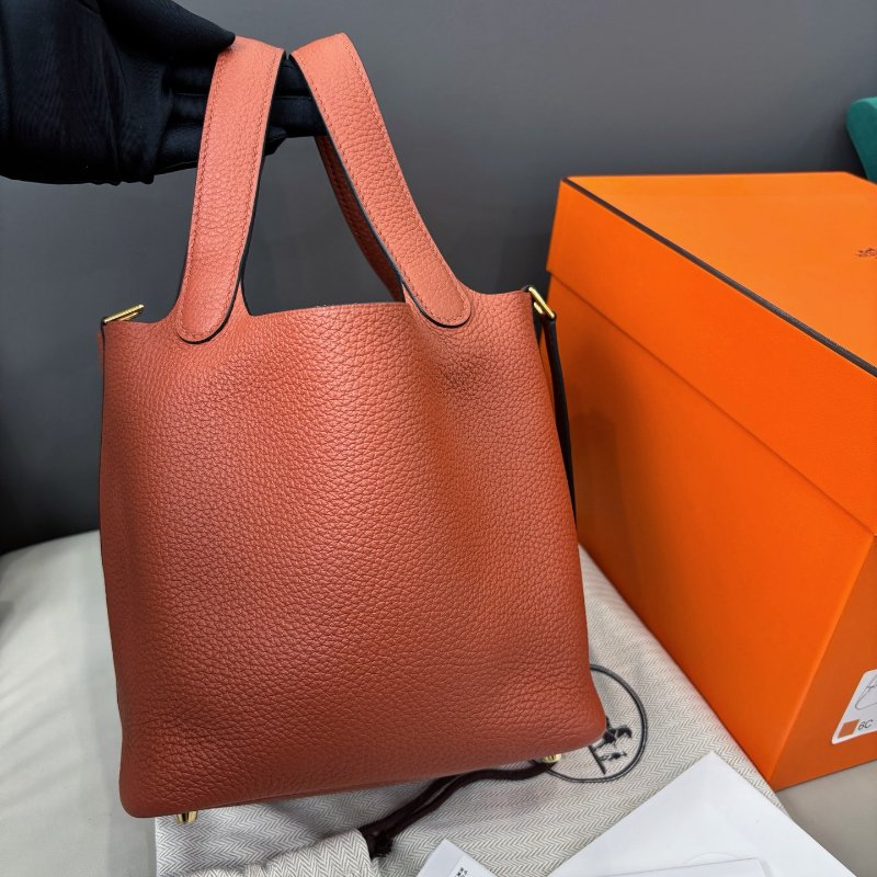 閒置新 愛馬仕Hermes古銅色南瓜色菜籃子Picotin18-2