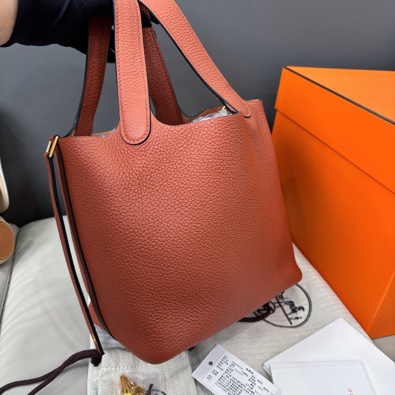 閒置新 愛馬仕Hermes古銅色南瓜色菜籃子Picotin18-3