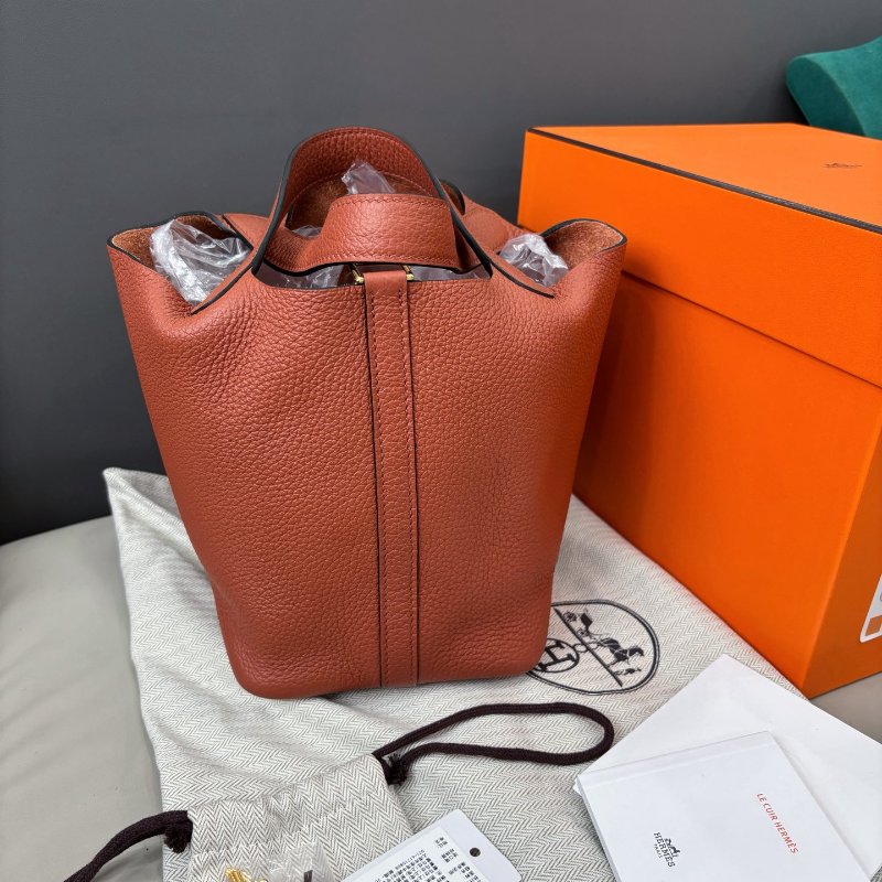 閒置新 愛馬仕Hermes古銅色南瓜色菜籃子Picotin18-6