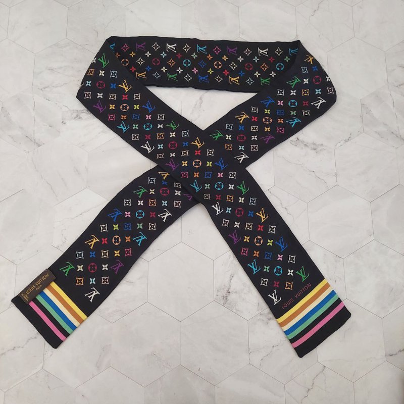 LV 黑彩 絲綢 村上隆聯名 絲巾 M71992 M71992~約9成新以上-11