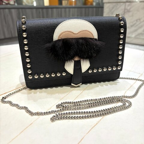 *SHIHNA名牌精品* FENDI 卡爾老佛爺 鉚釘小牛皮 WOC