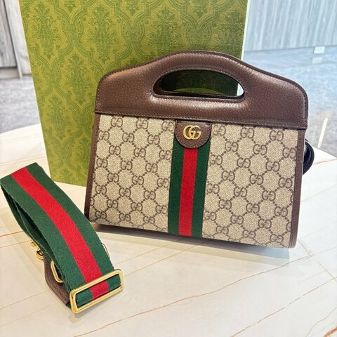 *SHIHNA名牌精品* Gucci Ophidia 紅綠織帶手提兩用托特包