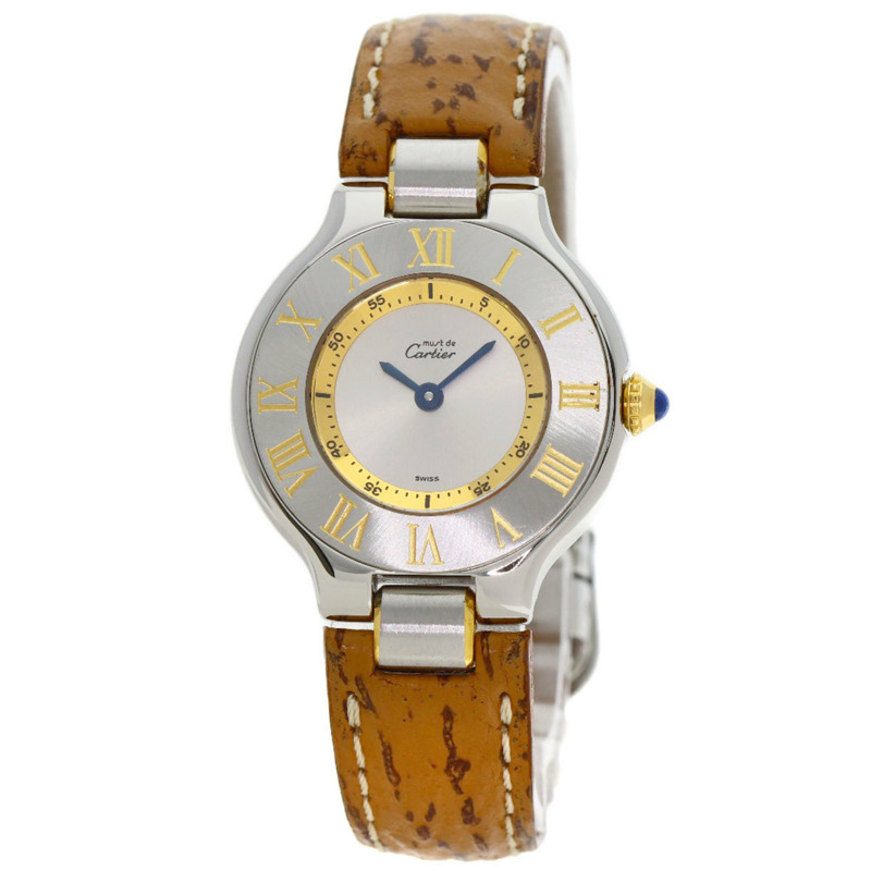 卡地亞 Must 21 女士腕錶,精鋼/皮革錶帶-0