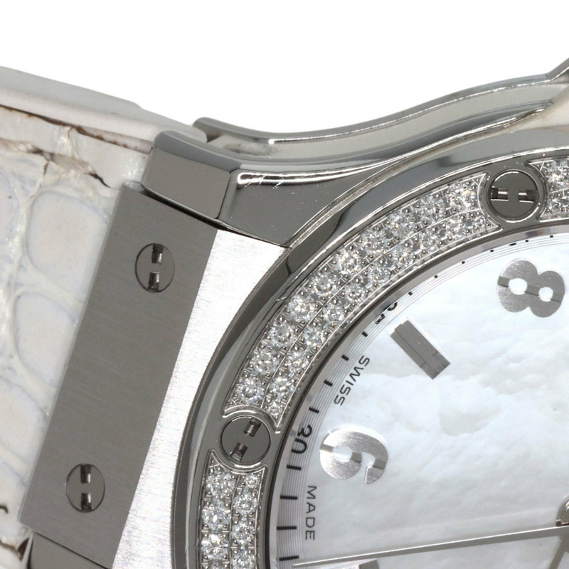 宇舶錶 Big Bang 361.SE.6010.RW.1104 全白珍珠母貝腕錶,精鋼、橡膠、皮革錶帶,鑲嵌鑽石,女款-18