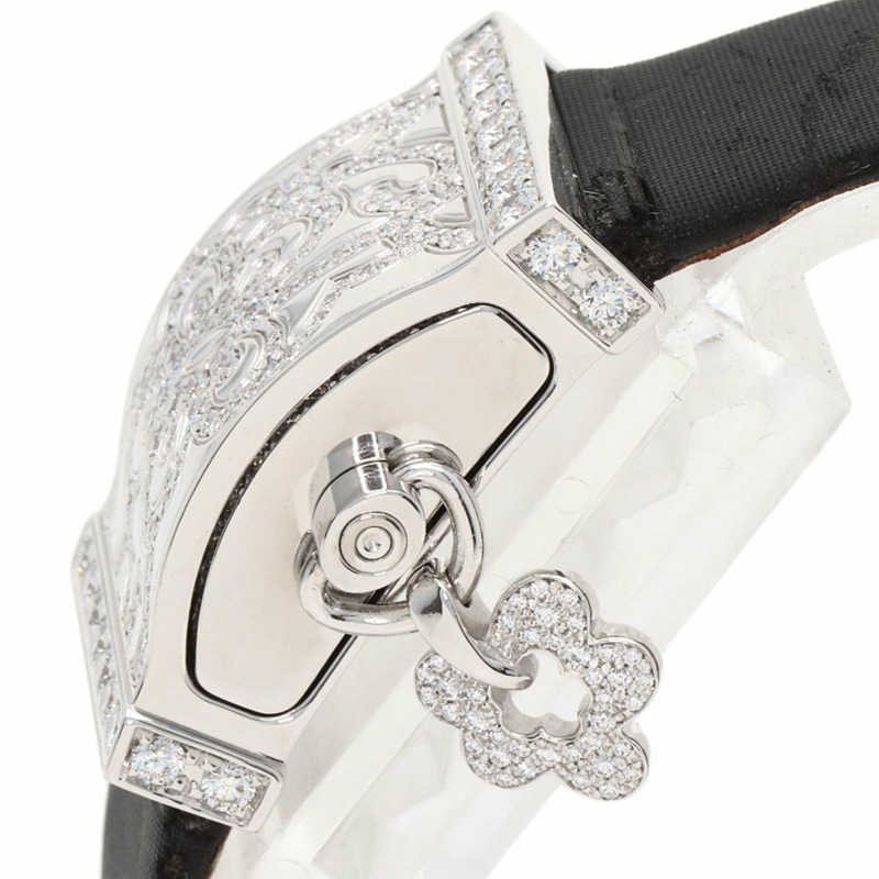 梵克雅寶 WRWF01E8 Secret Dentelle 女士腕錶,18K 白金錶殼,緞面皮革錶帶,鑲嵌鑽石-5