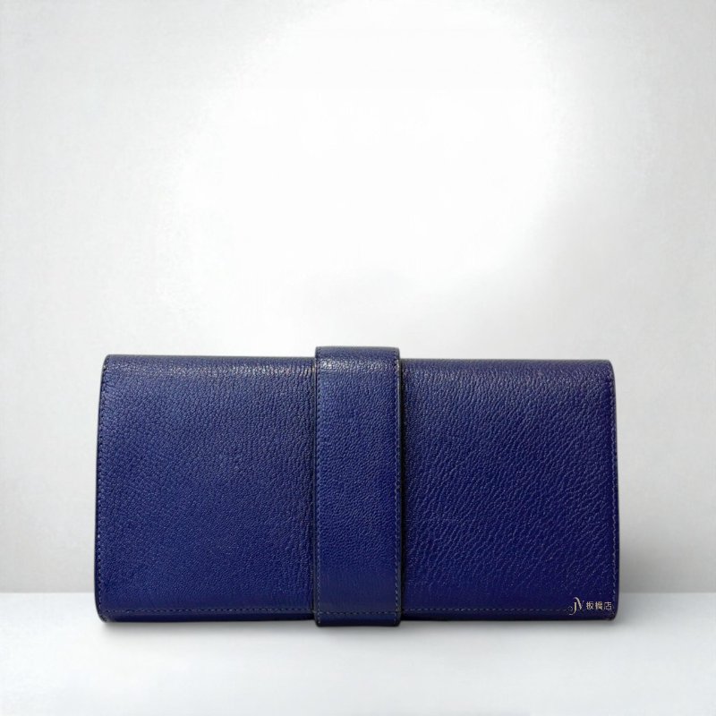 JS0634-Hermes 深藍山羊皮CDC金釦可調式下蓋手拿包-3