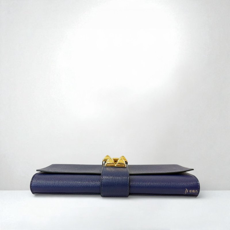 JS0634-Hermes 深藍山羊皮CDC金釦可調式下蓋手拿包-4