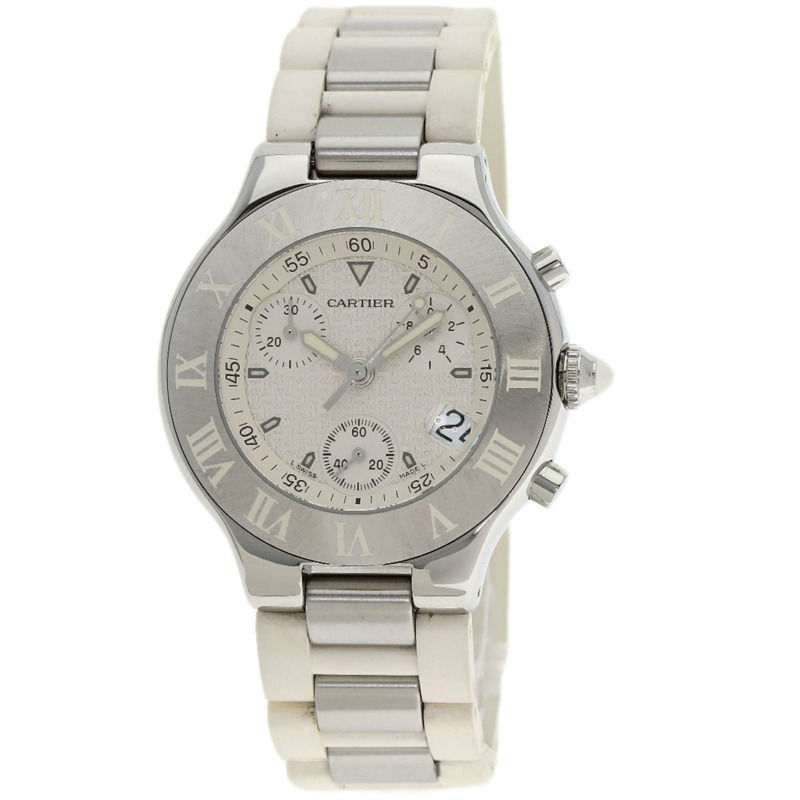 卡地亞 W10184U2 Chronoscaph LM 男士腕錶,精鋼/精鋼/橡膠錶帶-0