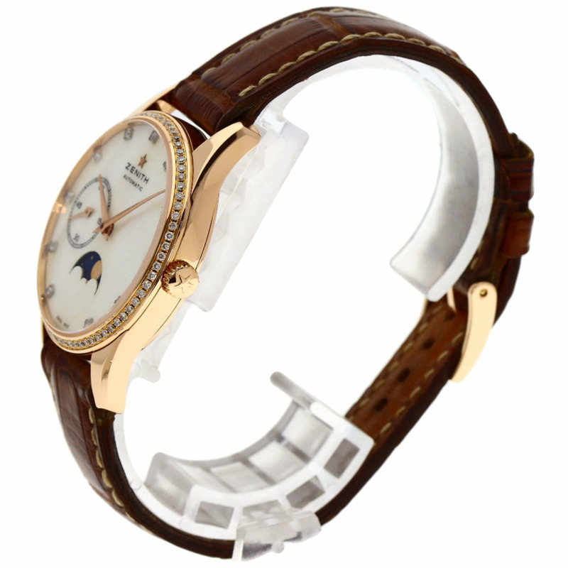真力時 (Zenith) 22.2310.692 Elite 超薄月相鑲鑽腕錶,18K 玫瑰金錶殼搭配真皮錶帶,女士款-1