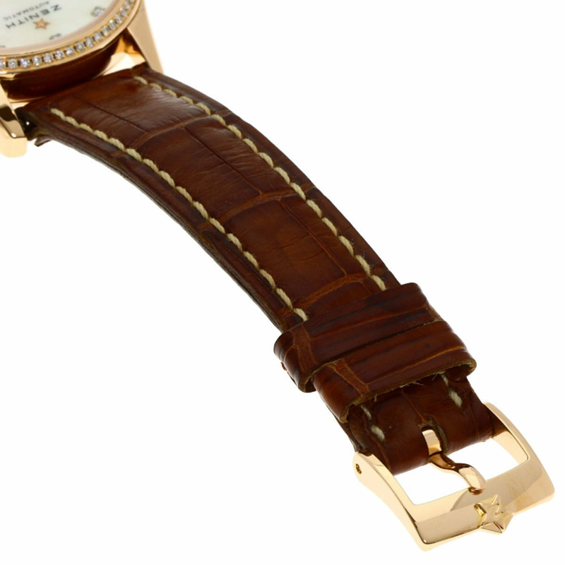 真力時 (Zenith) 22.2310.692 Elite 超薄月相鑲鑽腕錶,18K 玫瑰金錶殼搭配真皮錶帶,女士款-11