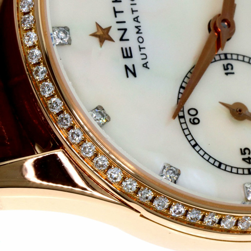 真力時 (Zenith) 22.2310.692 Elite 超薄月相鑲鑽腕錶,18K 玫瑰金錶殼搭配真皮錶帶,女士款-27