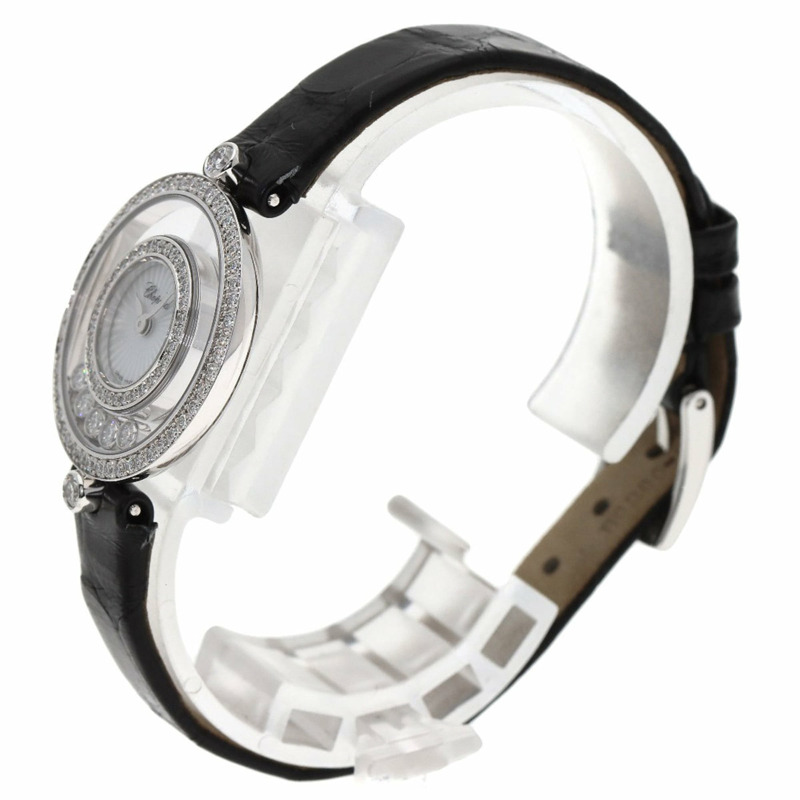 蕭邦 4527 Happy Diamonds 女士腕錶,18K 白金/皮革錶帶-1