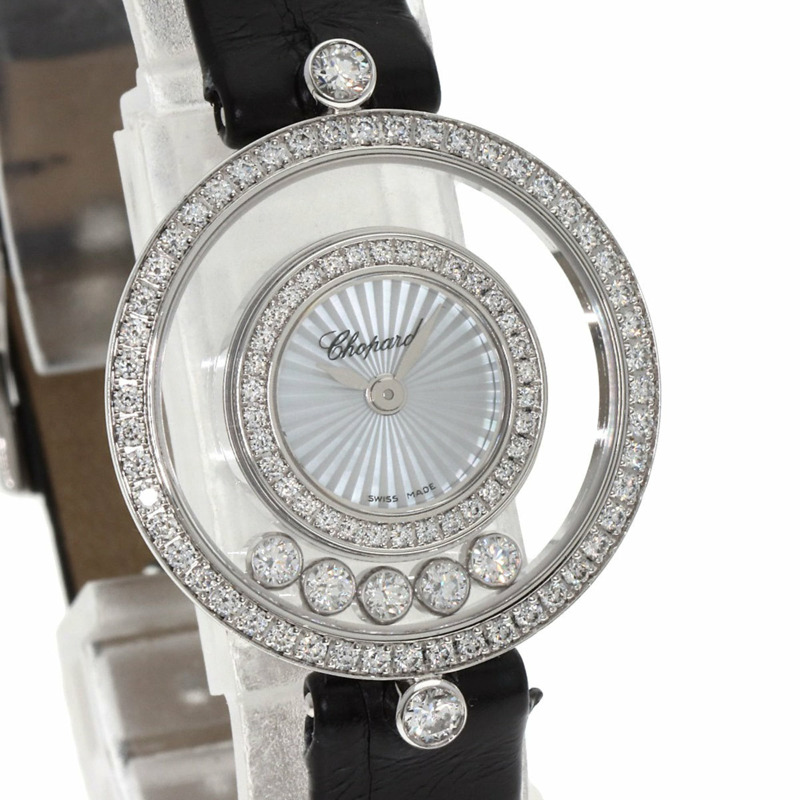 蕭邦 4527 Happy Diamonds 女士腕錶,18K 白金/皮革錶帶-3