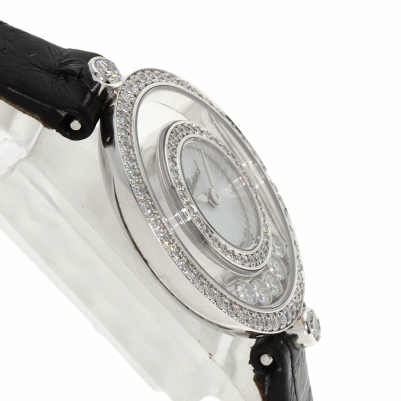 蕭邦 4527 Happy Diamonds 女士腕錶,18K 白金/皮革錶帶-5