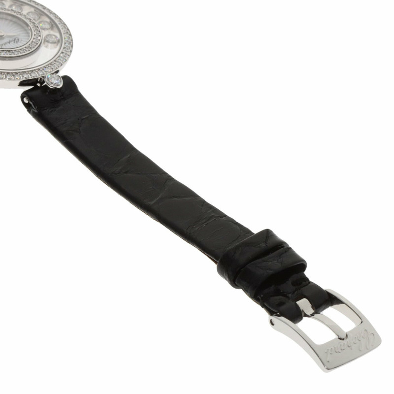 蕭邦 4527 Happy Diamonds 女士腕錶,18K 白金/皮革錶帶-10