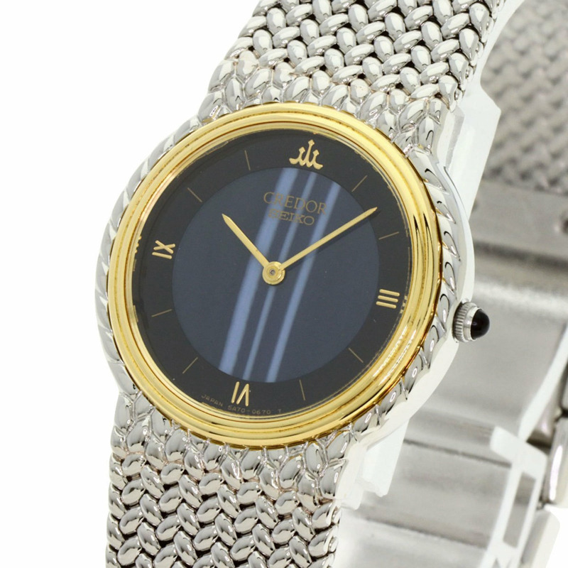 精工 5A70-0260 Credor 圓形錶盤藍瑪瑙腕錶,不鏽鋼/SS/18K黃金,女款-2