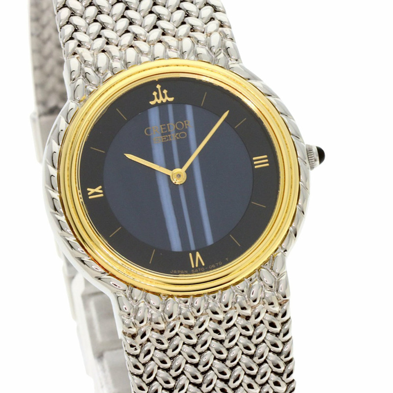 精工 5A70-0260 Credor 圓形錶盤藍瑪瑙腕錶,不鏽鋼/SS/18K黃金,女款-3