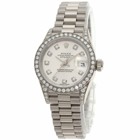 勞力士 79159G Datejust 10 件套錶圈鑲鑽腕錶，18K 白金/18KWG/鑽石女士腕錶