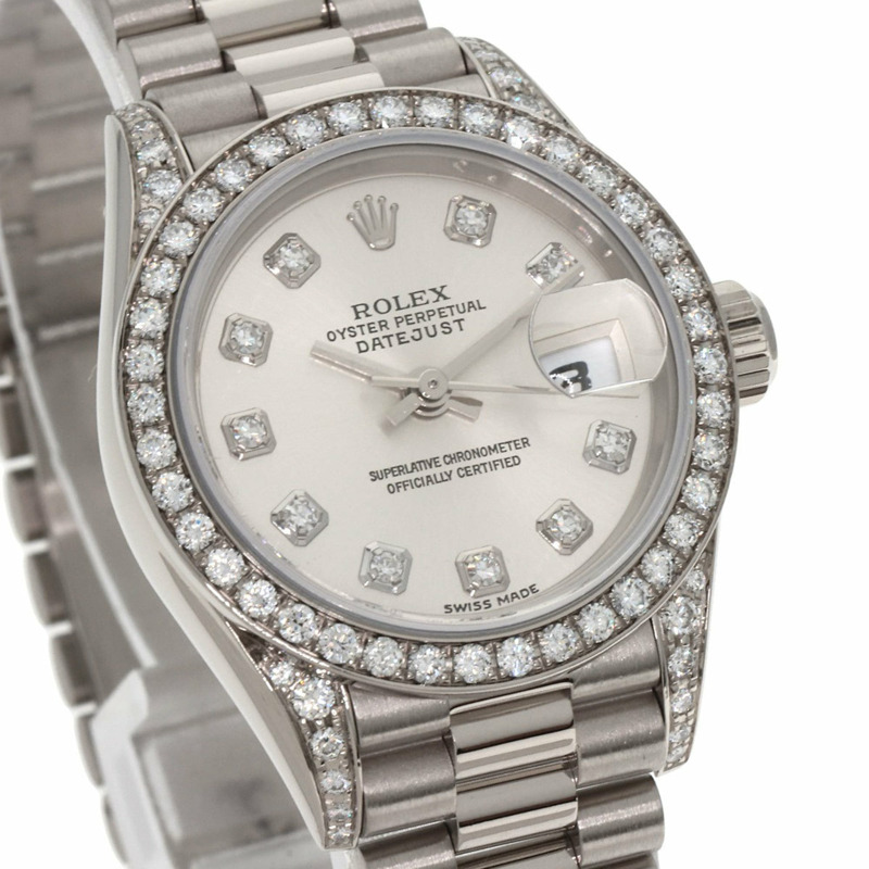 勞力士 79159G Datejust 10 件套錶圈鑲鑽腕錶,18K 白金/18KWG/鑽石女士腕錶-3