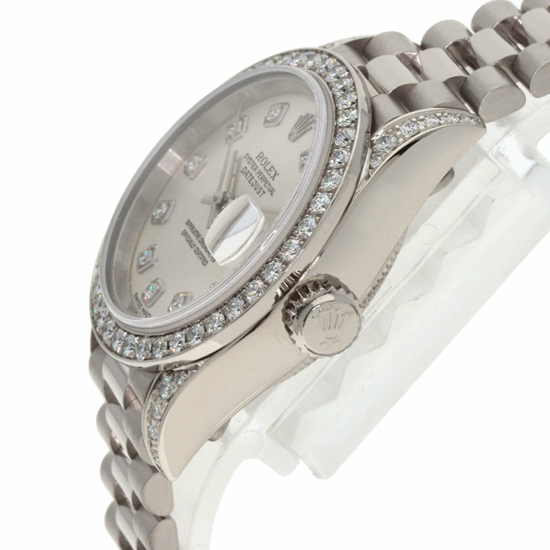 勞力士 79159G Datejust 10 件套錶圈鑲鑽腕錶,18K 白金/18KWG/鑽石女士腕錶-4