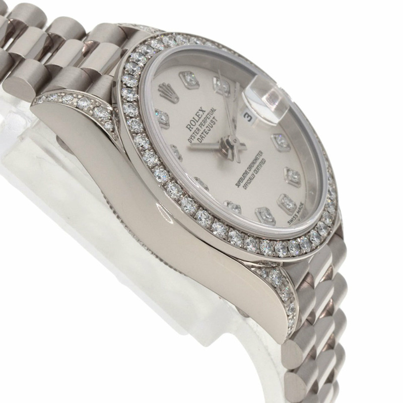 勞力士 79159G Datejust 10 件套錶圈鑲鑽腕錶,18K 白金/18KWG/鑽石女士腕錶-5