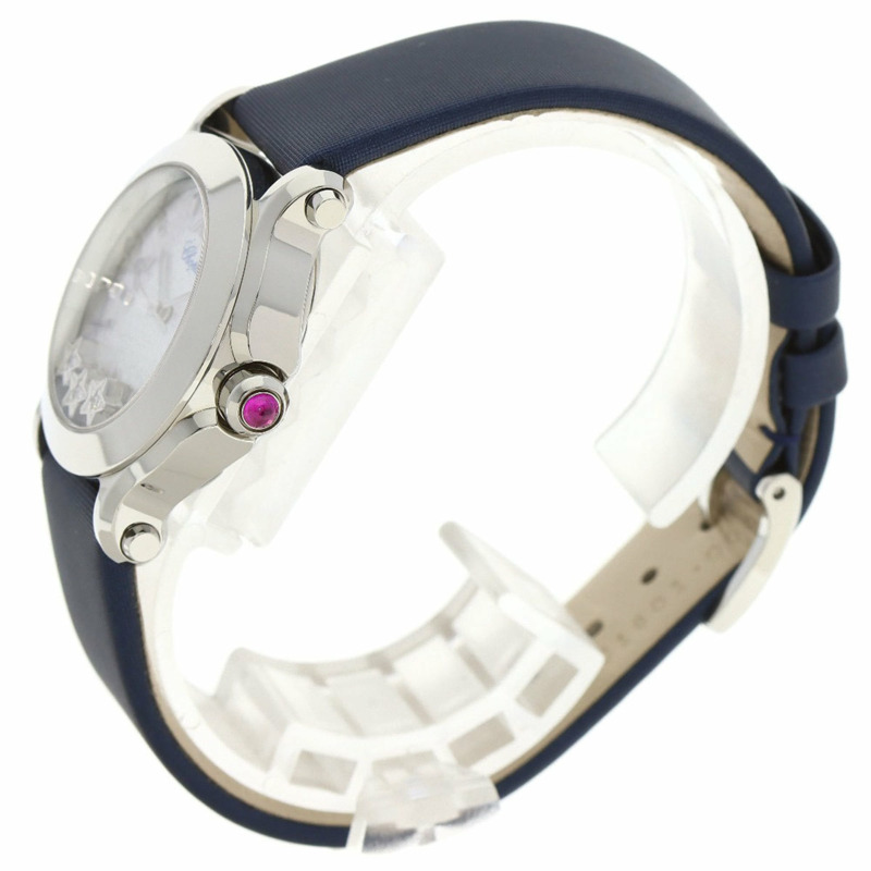 蕭邦 (Chopard) 27/8509 Happy Sport 3P 鑲鑽女錶,精鋼錶殼搭配緞面皮革錶帶。-1