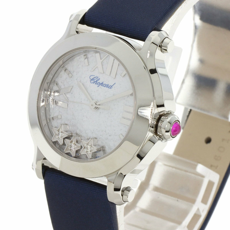 蕭邦 (Chopard) 27/8509 Happy Sport 3P 鑲鑽女錶,精鋼錶殼搭配緞面皮革錶帶。-2