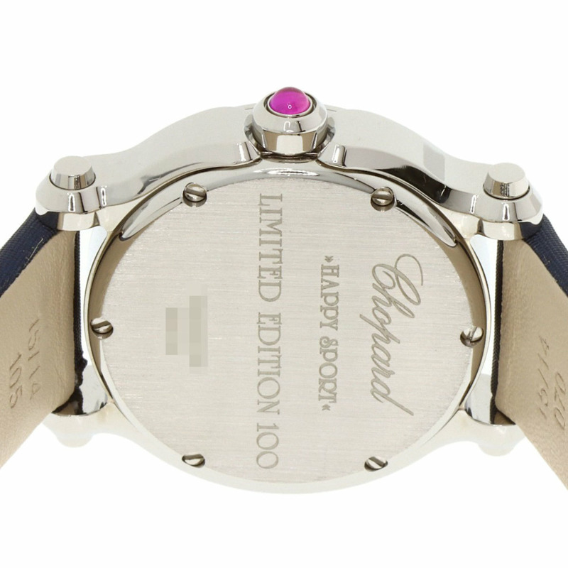 蕭邦 (Chopard) 27/8509 Happy Sport 3P 鑲鑽女錶,精鋼錶殼搭配緞面皮革錶帶。-6