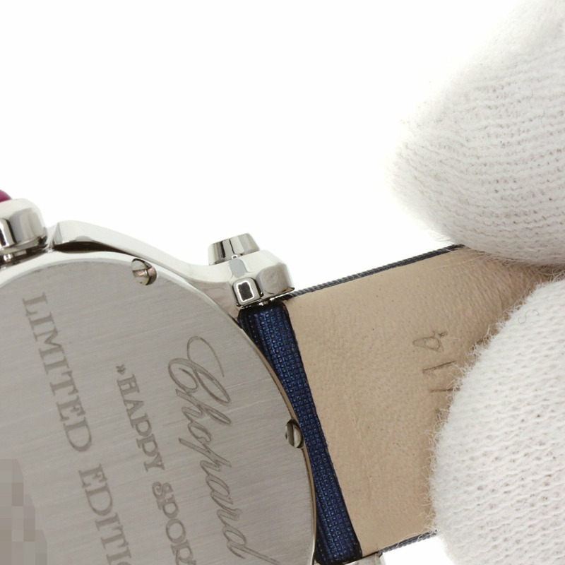 蕭邦 (Chopard) 27/8509 Happy Sport 3P 鑲鑽女錶,精鋼錶殼搭配緞面皮革錶帶。-20