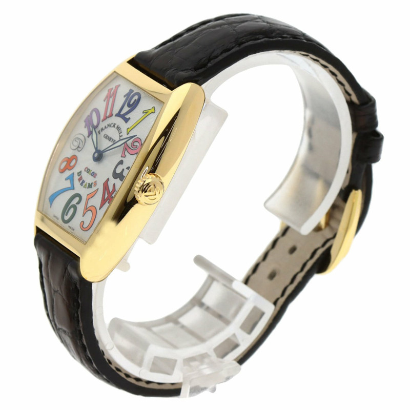 Franck Muller 7502QZ Tonneau Curvex Color Dreams腕錶,18K黃金錶殼搭配皮革錶帶,女款-1