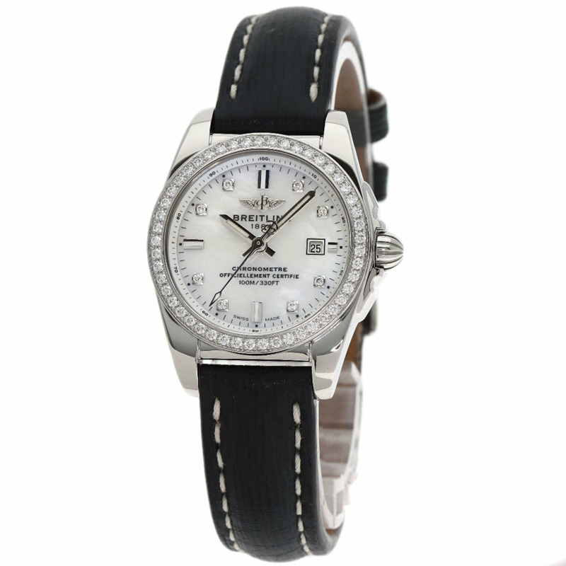 百年靈 Galactic 29 8P 鑲鑽錶圈,不鏽鋼/皮革錶帶,女錶,A72348-0