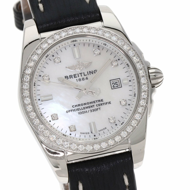 百年靈 Galactic 29 8P 鑲鑽錶圈,不鏽鋼/皮革錶帶,女錶,A72348-3