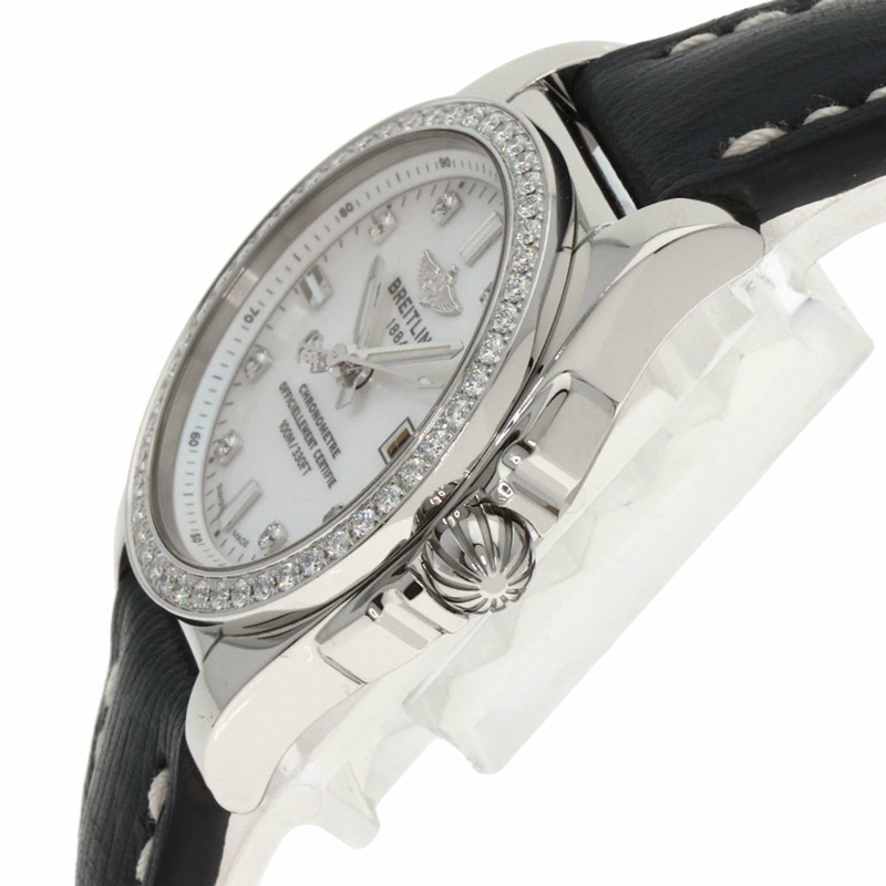 百年靈 Galactic 29 8P 鑲鑽錶圈,不鏽鋼/皮革錶帶,女錶,A72348-4