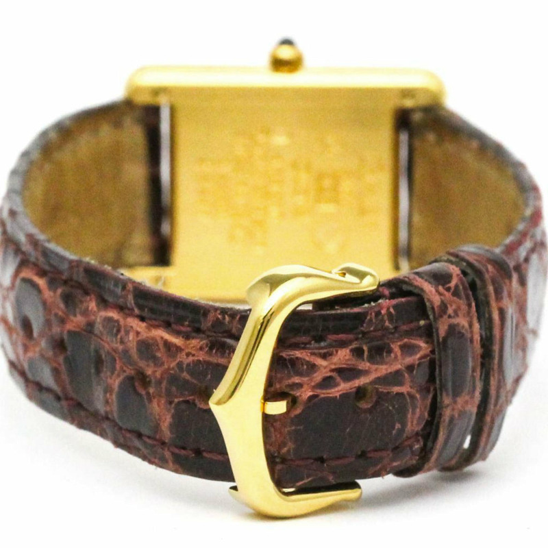 卡地亞 Must Tank 鍍金皮革石英女士腕錶 366001-4