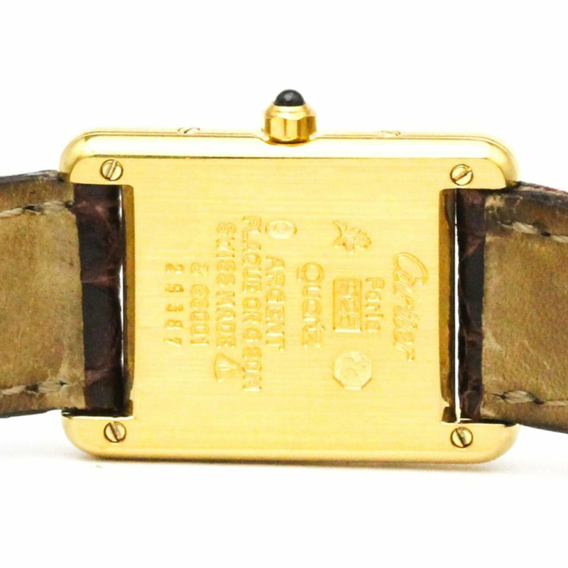 卡地亞 Must Tank 鍍金皮革石英女士腕錶 366001-5