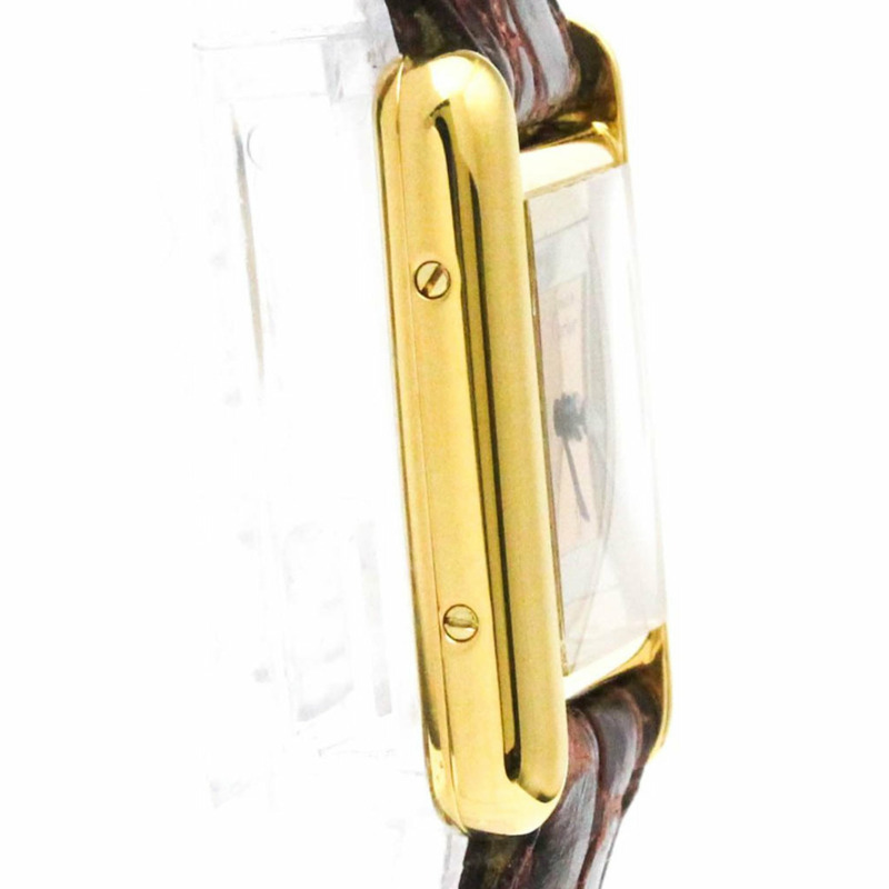 卡地亞 Must Tank 鍍金皮革石英女士腕錶 366001-7