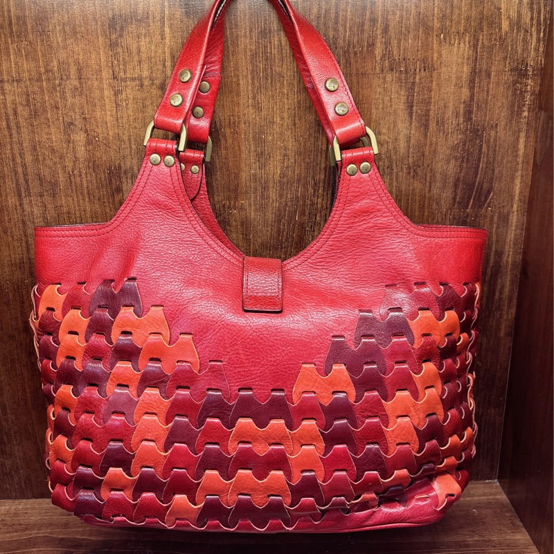 紅色皮革手提包-1