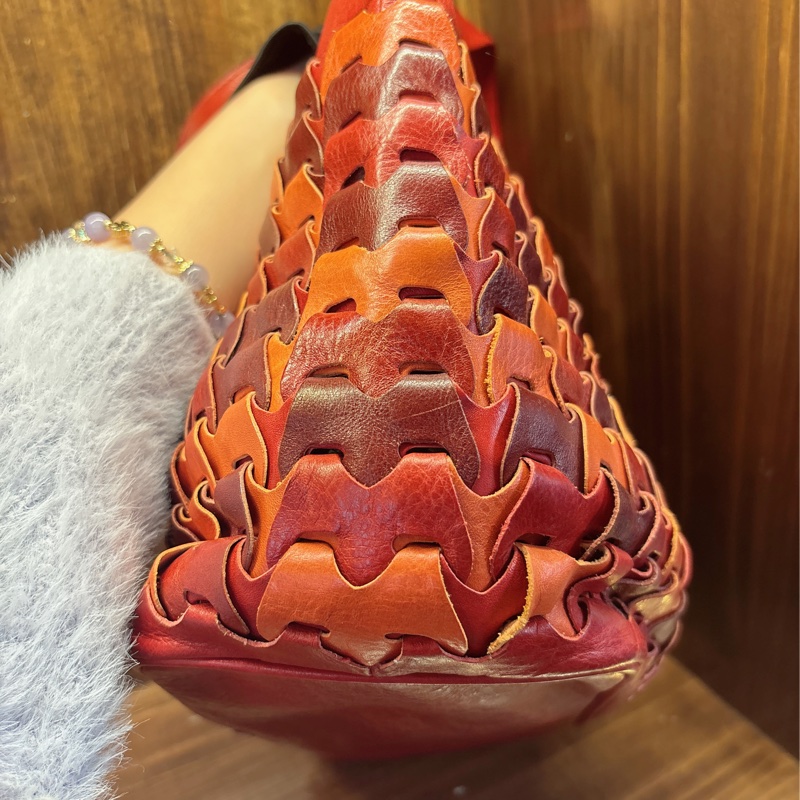 紅色皮革手提包-4