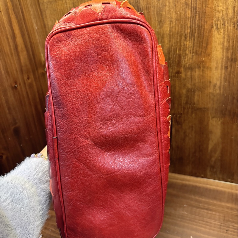 紅色皮革手提包-5