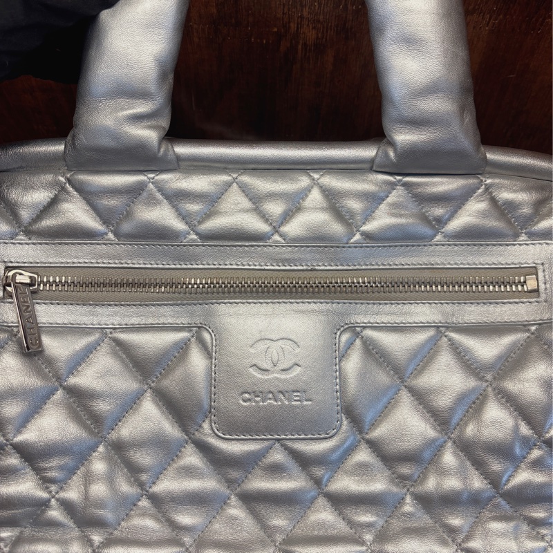 Chanel 銀色菱格紋手提包-5
